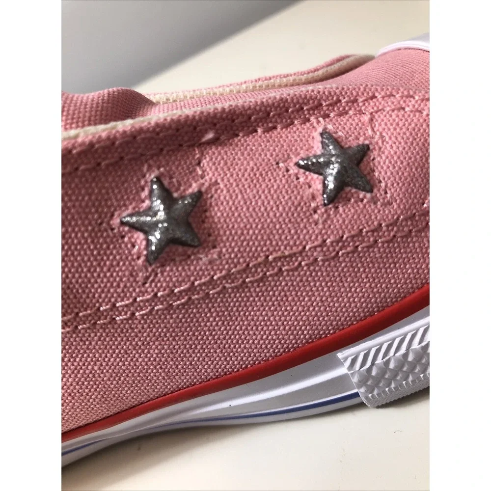 Pink Converse All Star Shoes Juniors Size 5 Coastal Silver‎ Stars Slip On